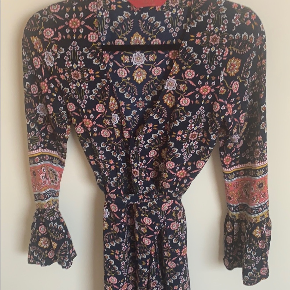 Tigerlily Floral High Low Dress - Navy and Pink